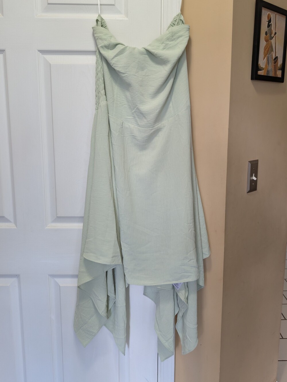 Urban Outfitters Handkerchief Hem Asymmetric Strapless Light Sage Seafoam XL